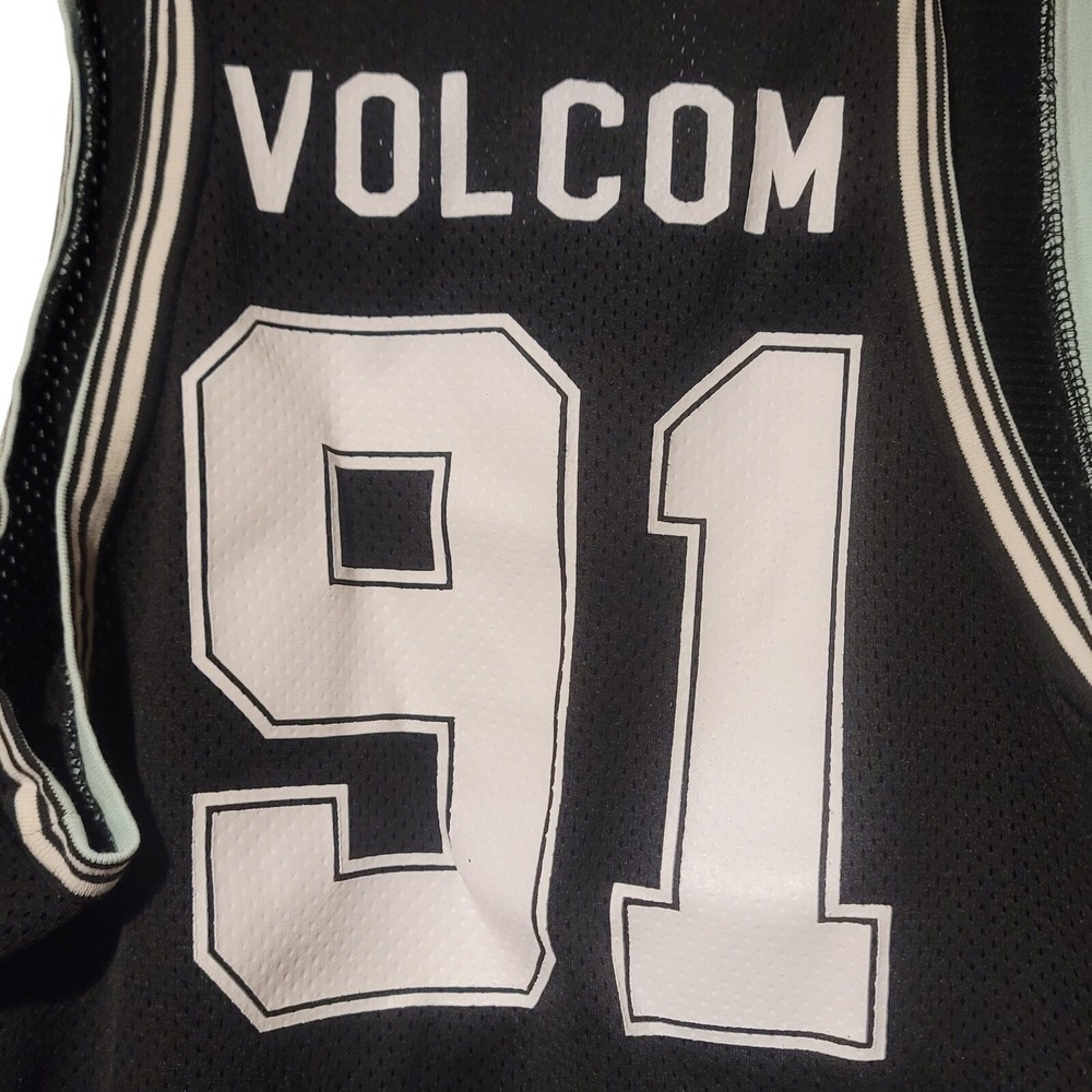 Volcom 91 Mesh‎ Jersey Tank Top Kids Medium Black White Skater Surf Streetwear